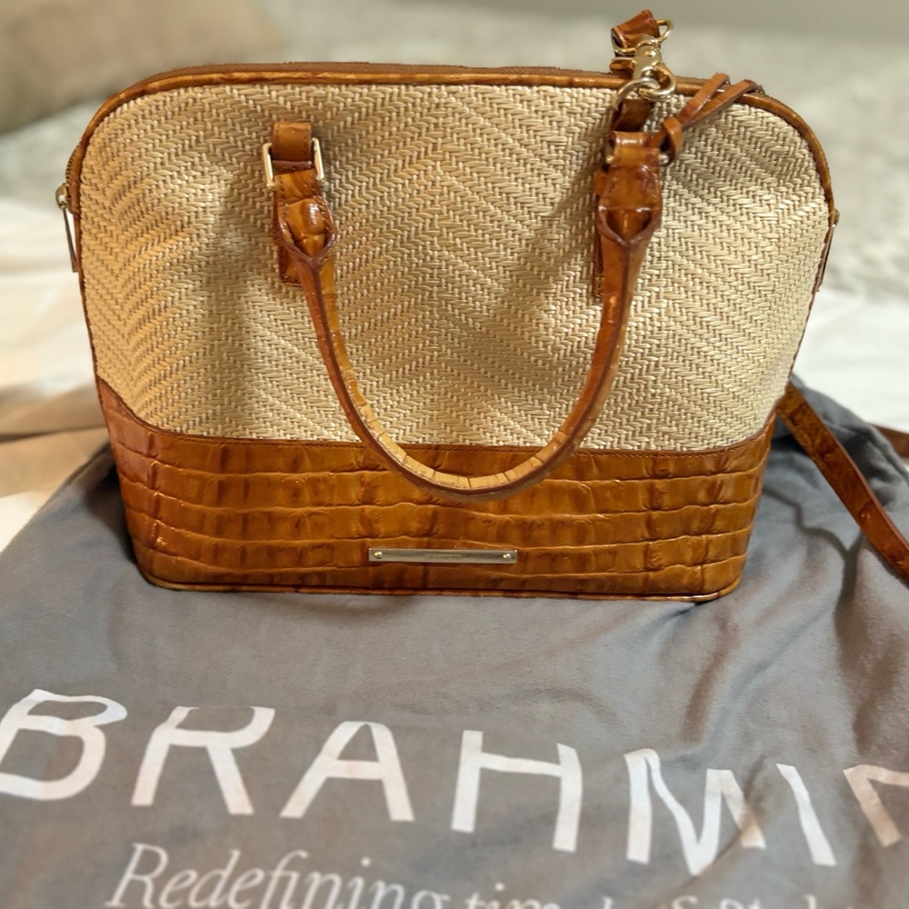 Brahmin Tan and Cream Woven Bag